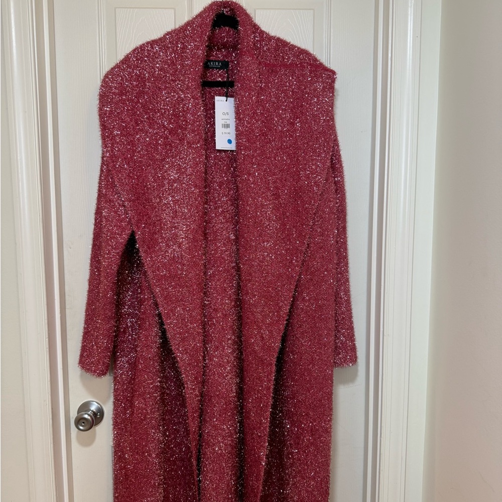 The AKIRA Label Spark For Life Knit Glitter Duster In Pink.
